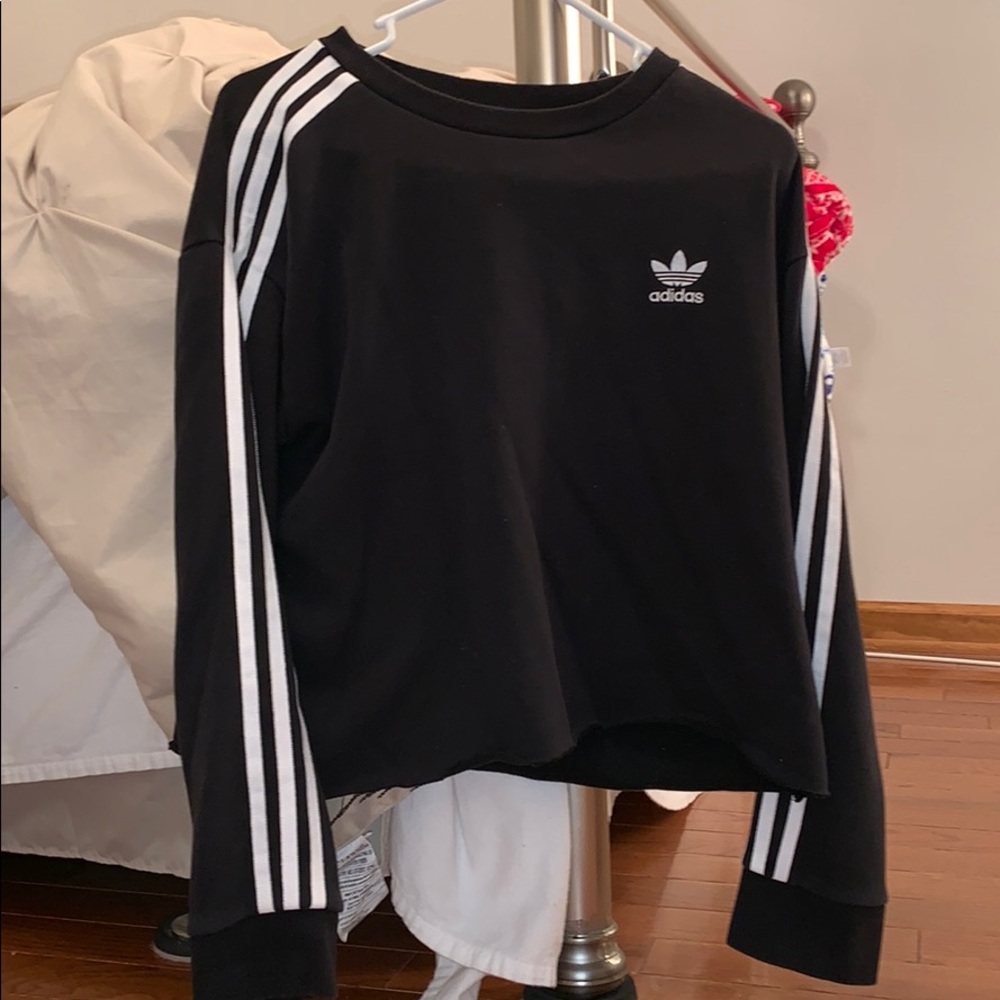 cropped adidas hoodie with stripes down arm